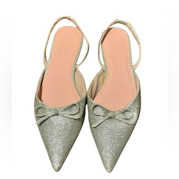 Women’s ASOS Silver Slingback Bow Flats Glitter Size 5 - Picture 1 of 6